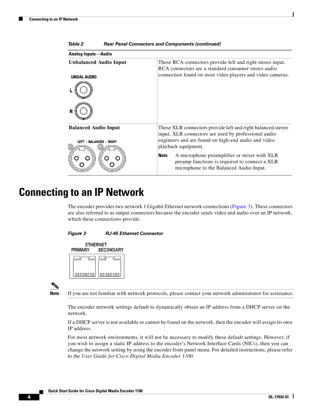 Cisco Systems 1100 quick start Connecting to an IP Network, Balanced Audio Input 