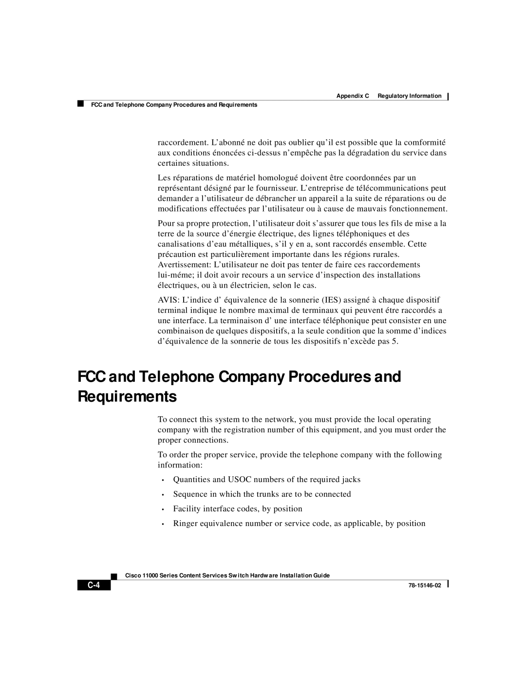 Cisco Systems 11000 Series manual FCC and Telephone Company Procedures and Requirements 