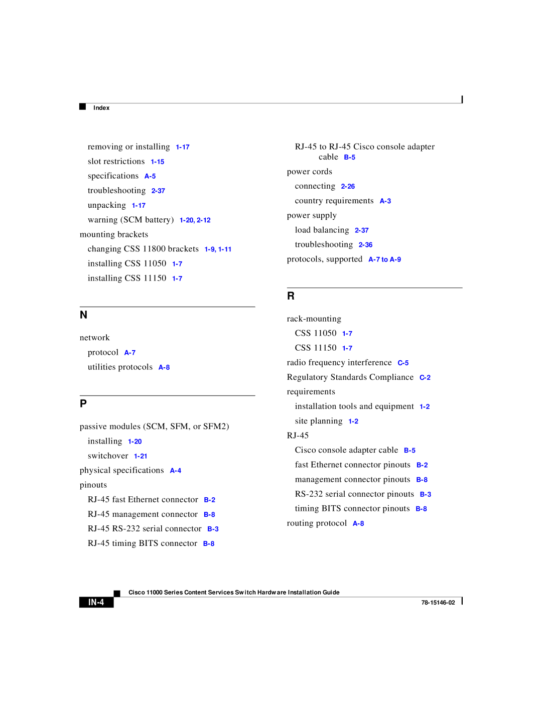 Cisco Systems 11000 Series manual IN-4 