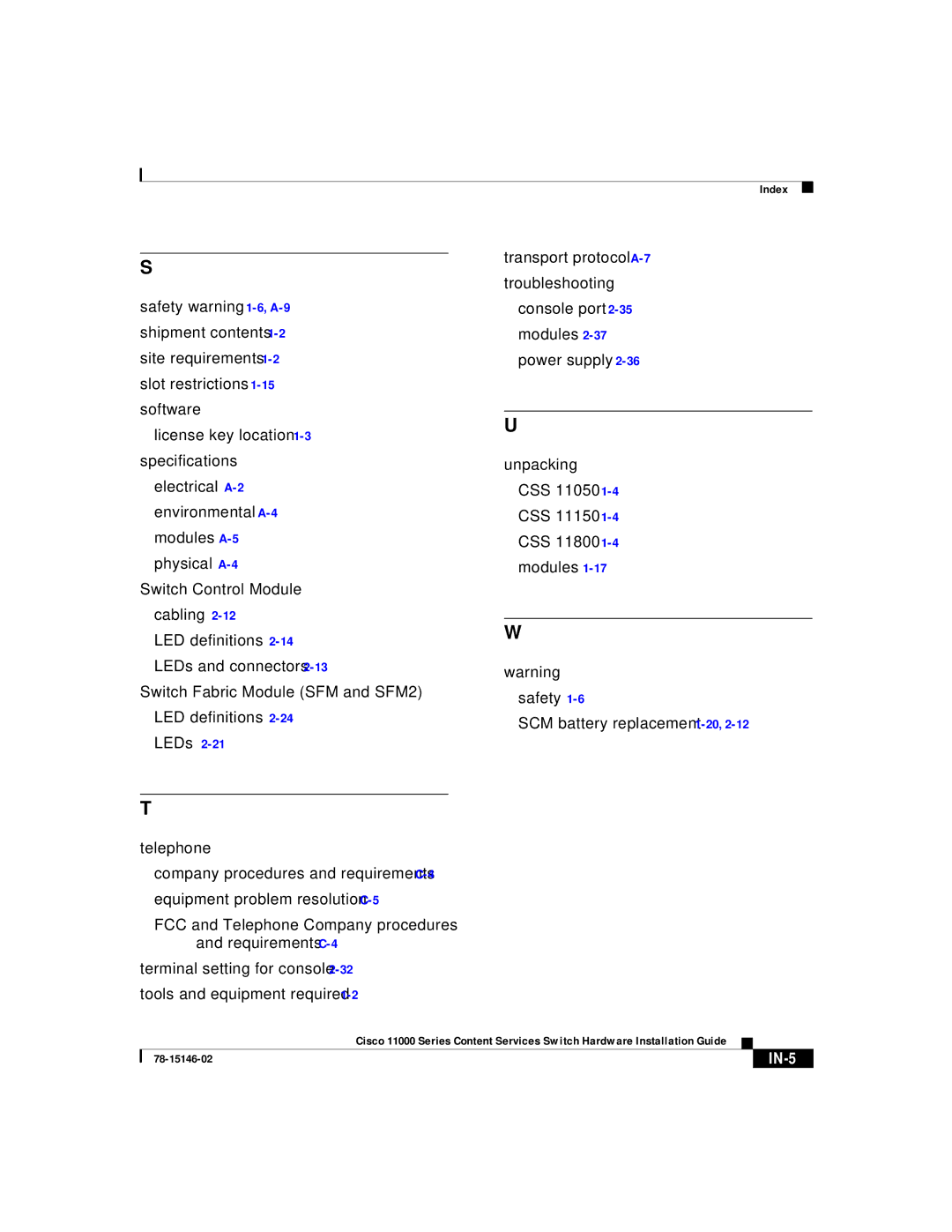 Cisco Systems 11000 Series manual IN-5 