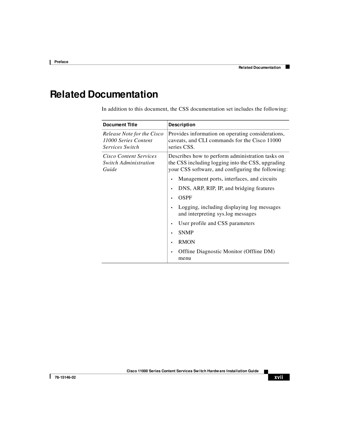 Cisco Systems 11000 Series manual Related Documentation, Document Title Description 