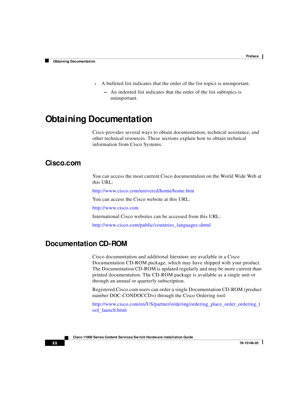 Cisco Systems 11000 Series manual Obtaining Documentation, Cisco.com, Documentation CD-ROM 