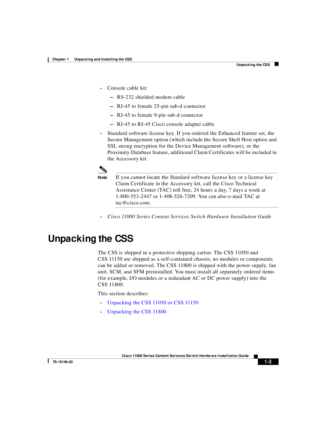 Cisco Systems 11000 Series manual Unpacking the CSS 11050 or CSS 