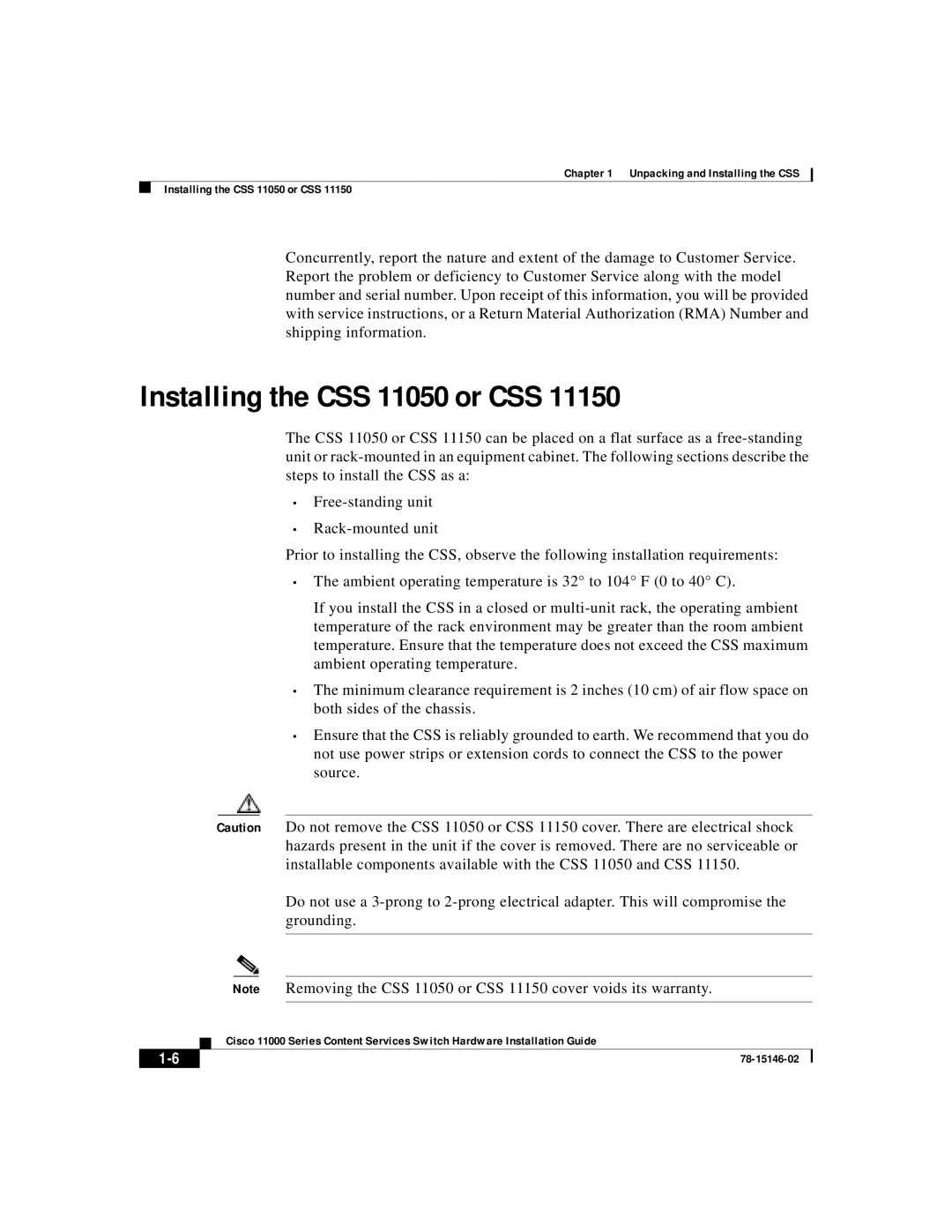 Cisco Systems 11000 Series manual Installing the CSS 11050 or CSS 