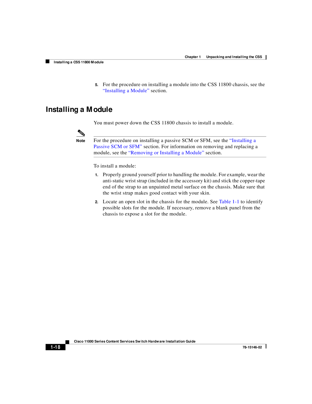 Cisco Systems 11000 Series manual Installing a Module 