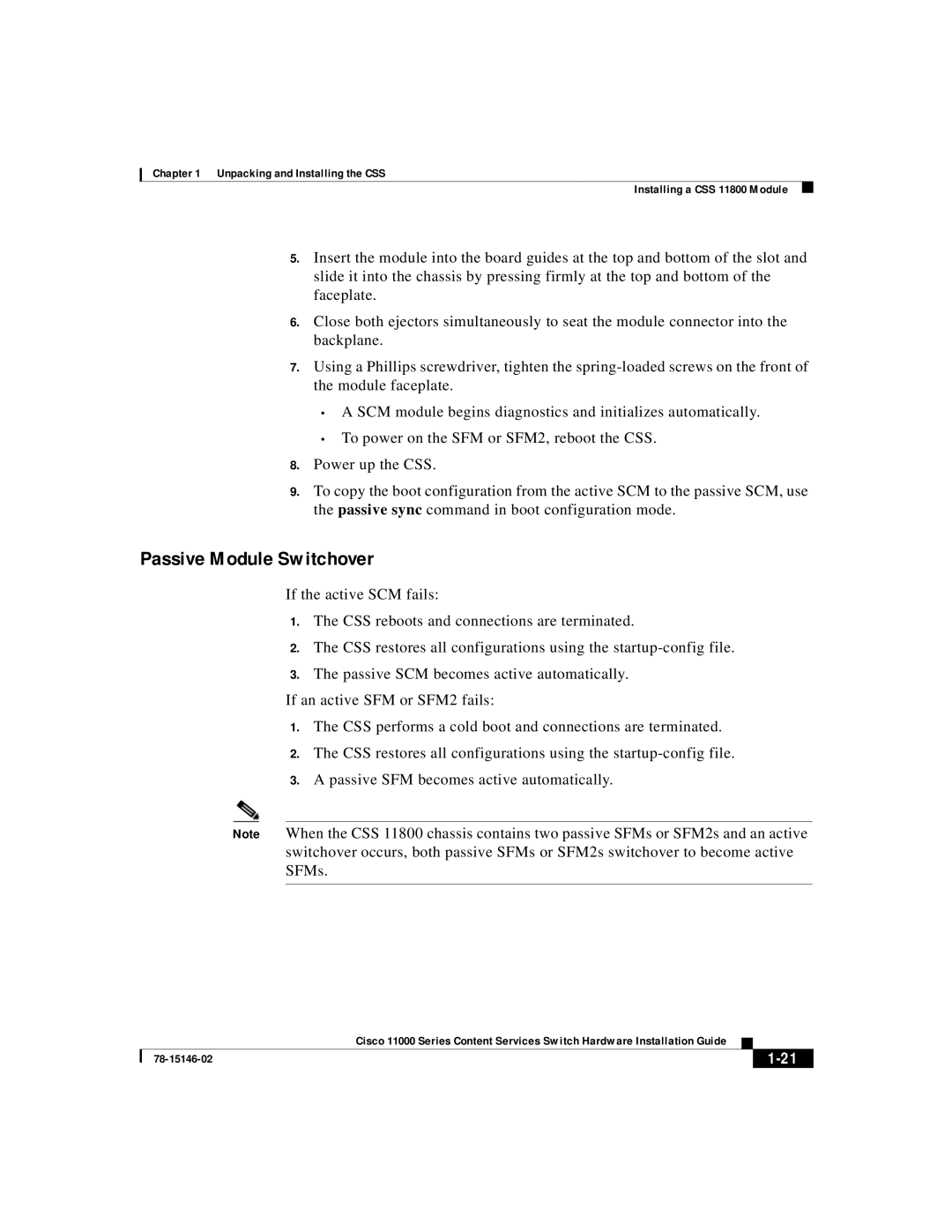 Cisco Systems 11000 Series manual Passive Module Switchover 