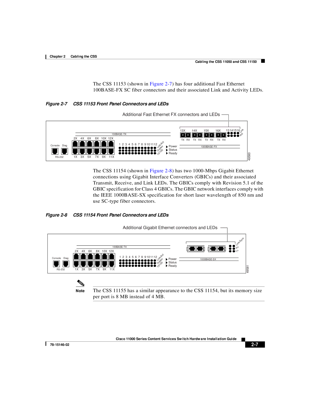 Cisco Systems 11000 Series manual CSS 11153 Front Panel Connectors and LEDs 