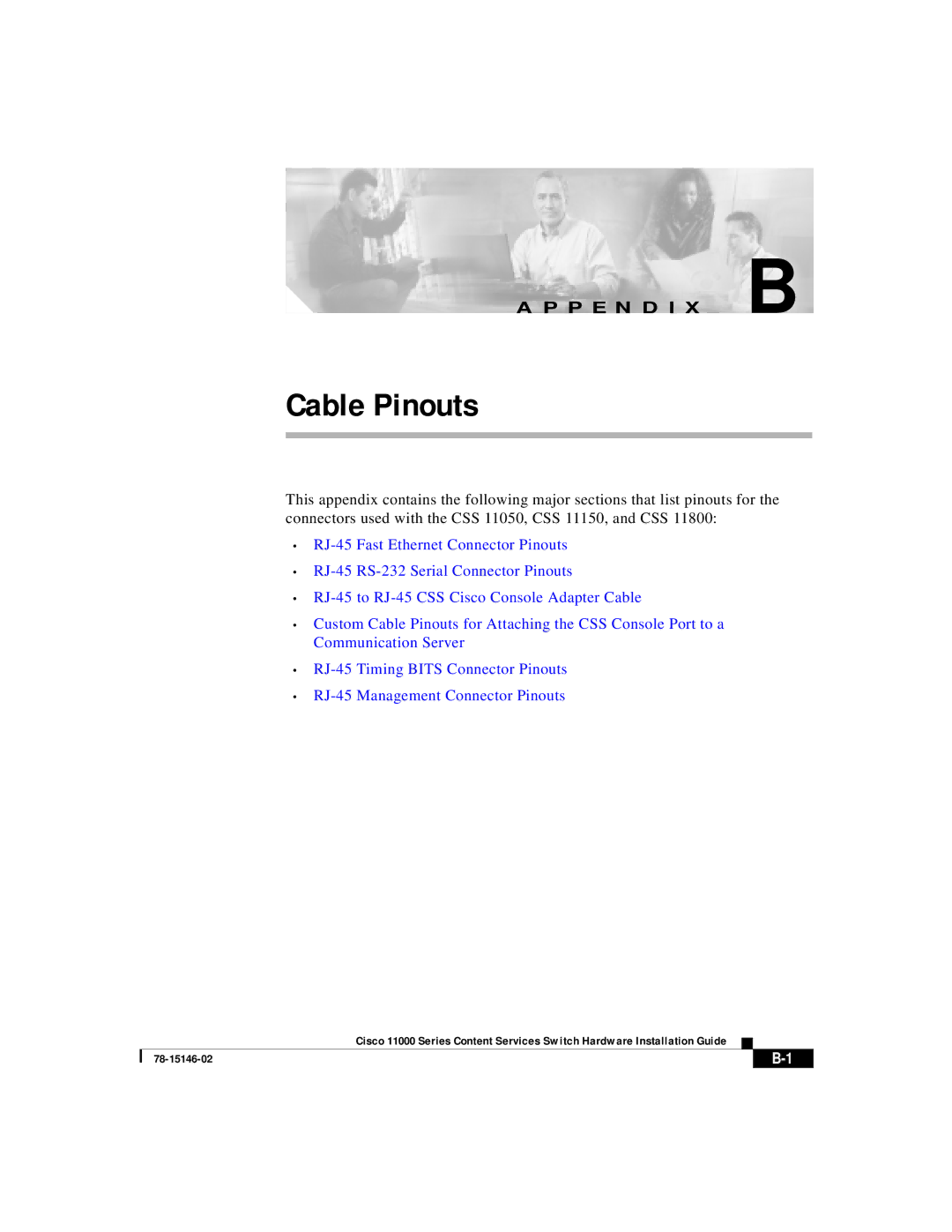 Cisco Systems 11000 Series manual Cable Pinouts 