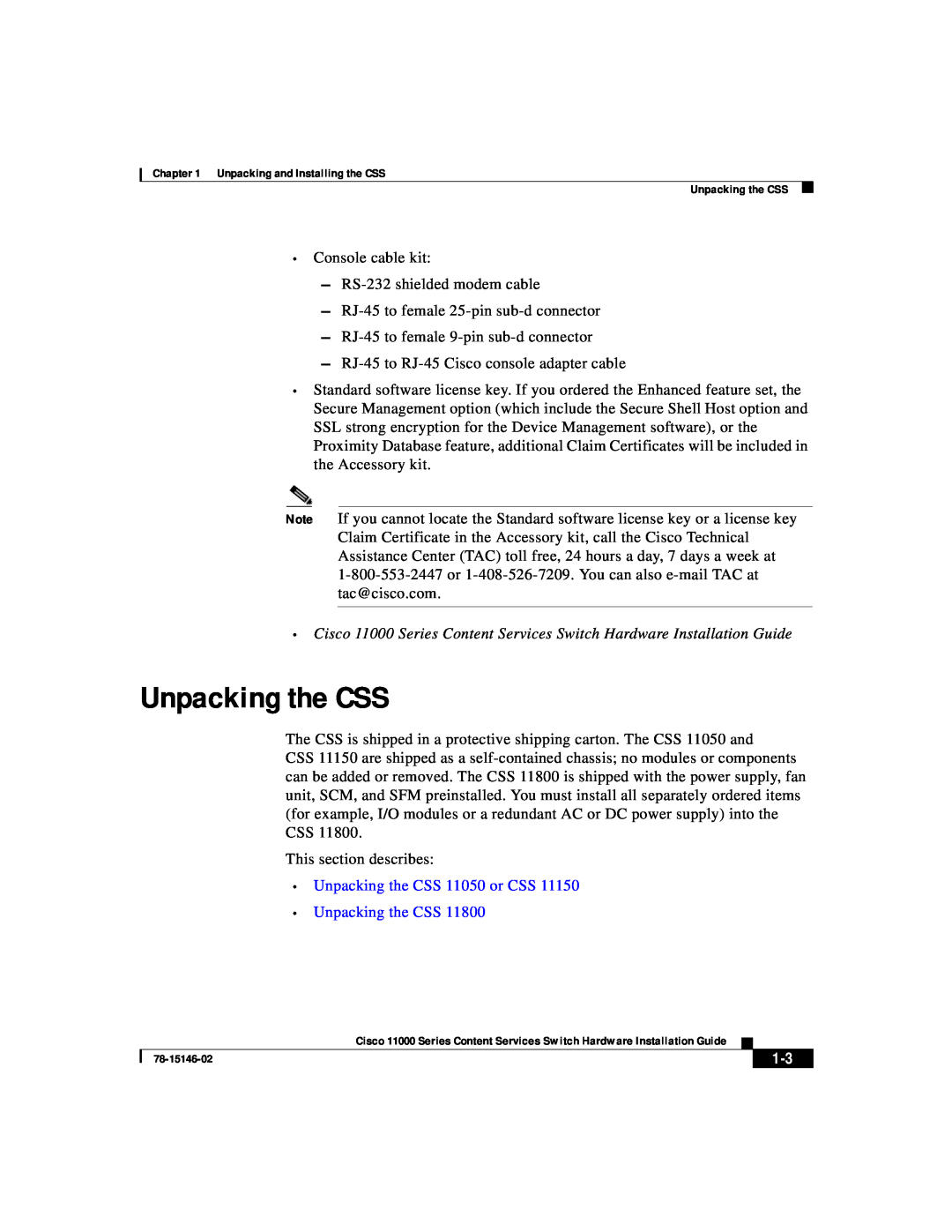 Cisco Systems 11000 Series manual Unpacking the CSS 11050 or CSS Unpacking the CSS 