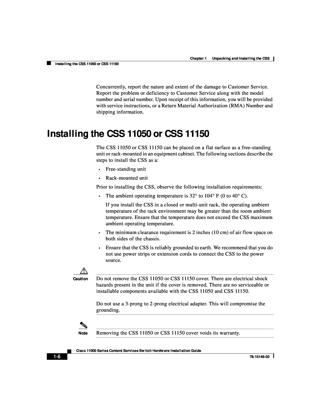Cisco Systems 11000 Series manual Installing the CSS 11050 or CSS 