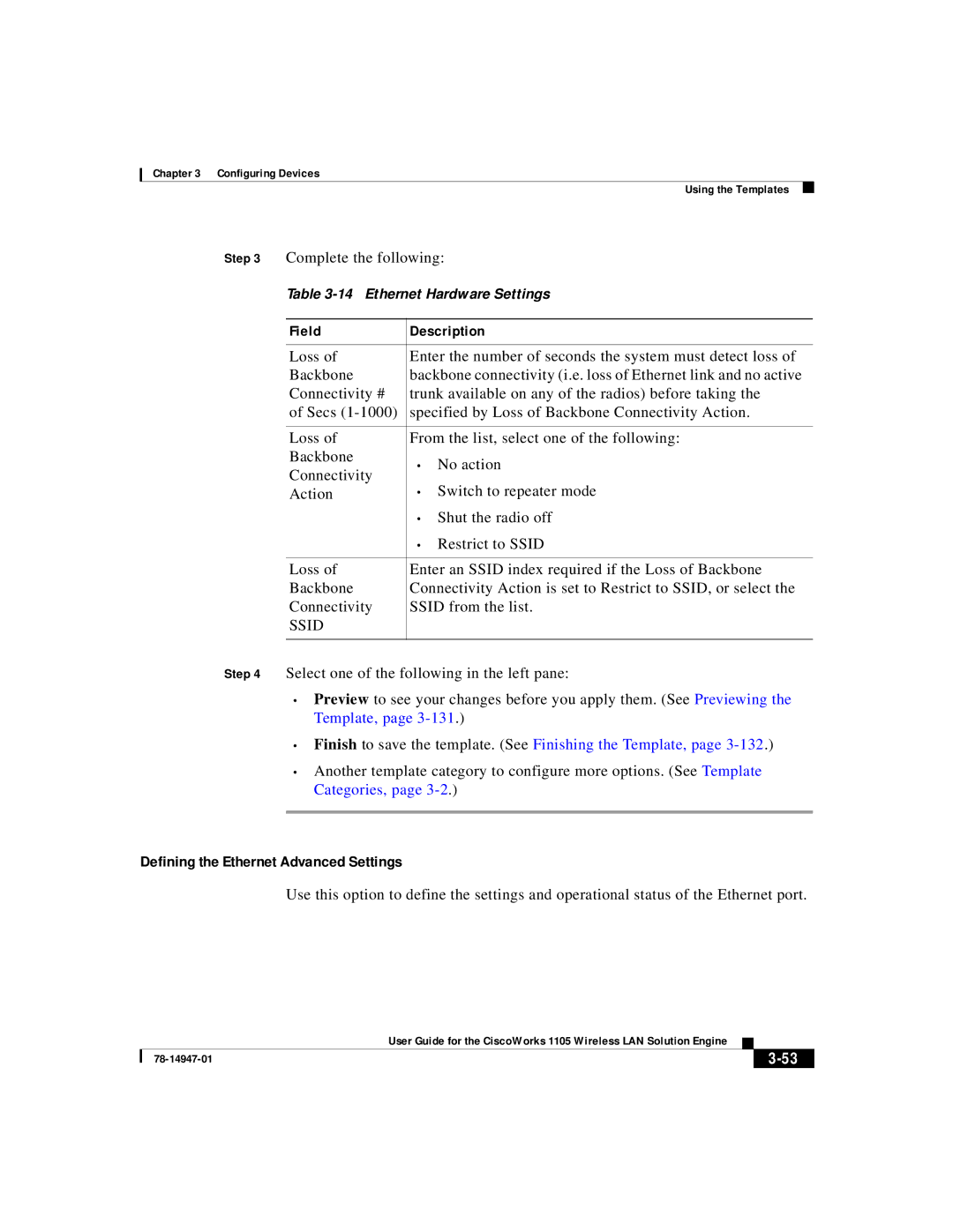 Cisco Systems 1105 manual Defining the Ethernet Advanced Settings, Ssid 