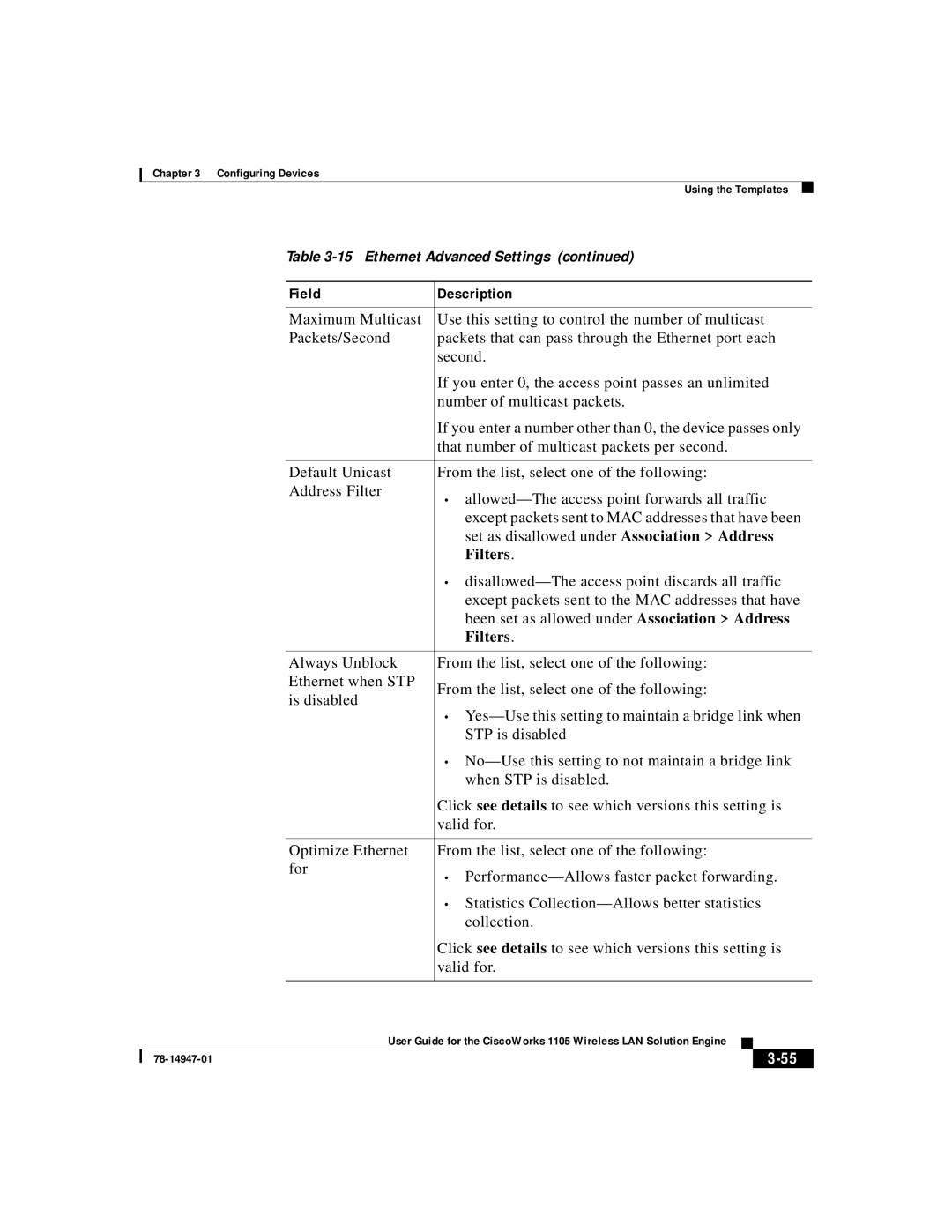 Cisco Systems 1105 manual Set as disallowed under Association Address, Filters 