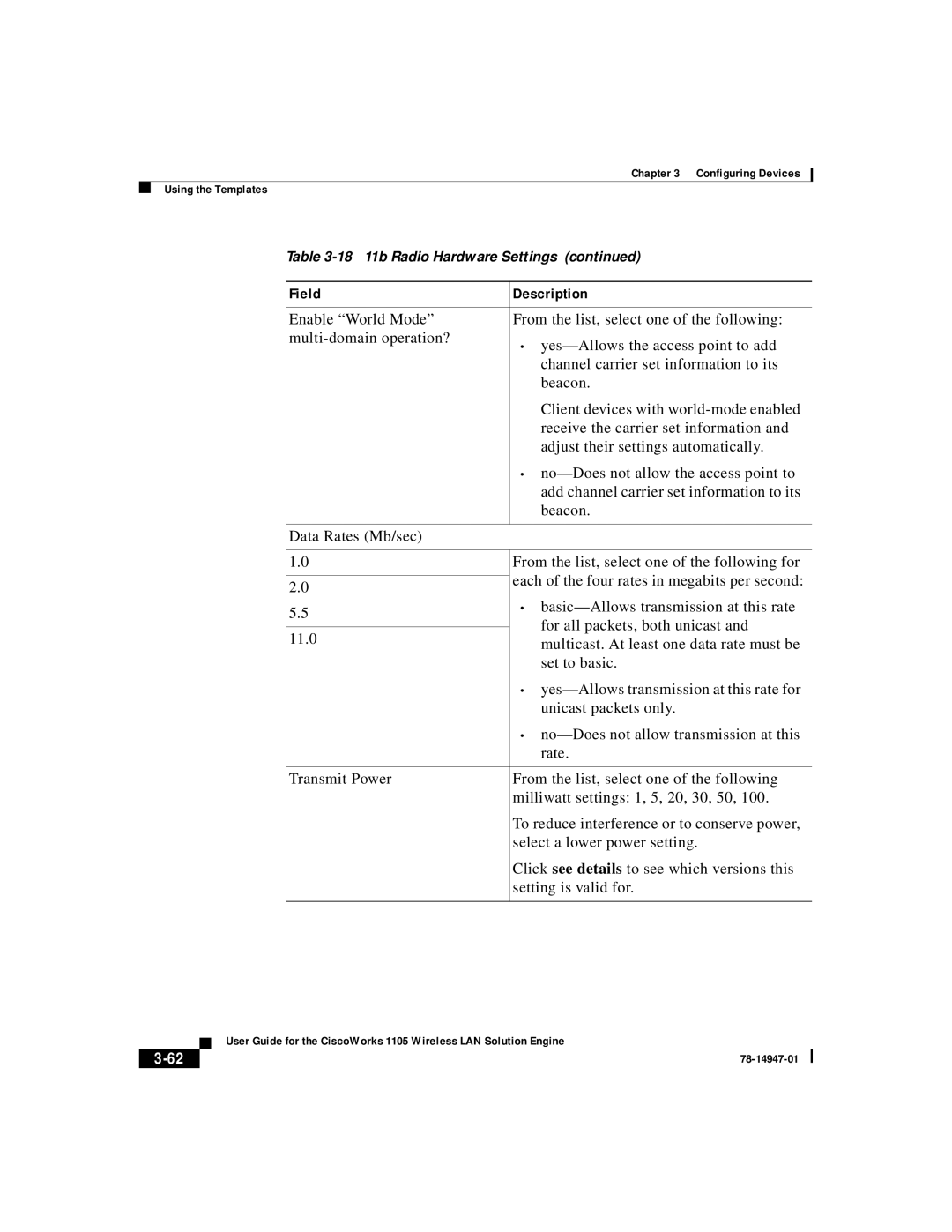 Cisco Systems 1105 manual Field Description 