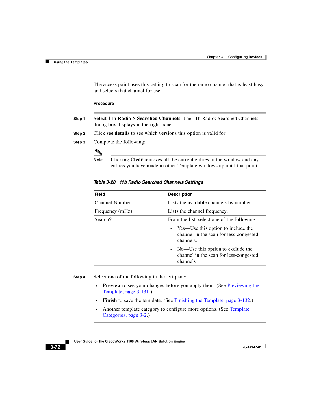 Cisco Systems 1105 manual 20 11b Radio Searched Channels Settings 