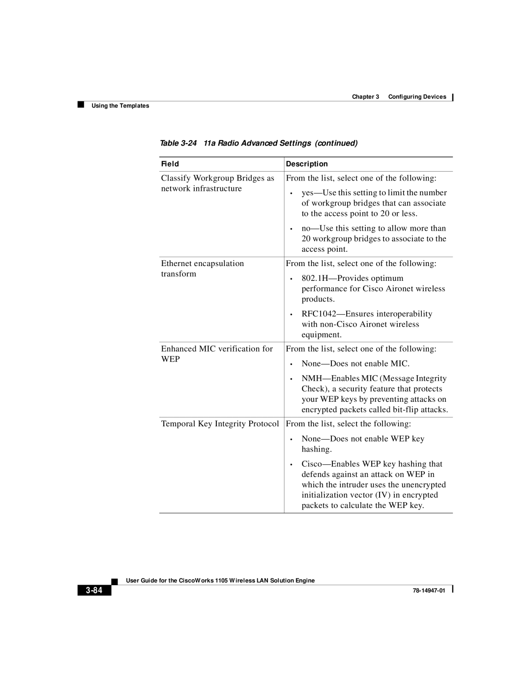 Cisco Systems 1105 manual Wep 