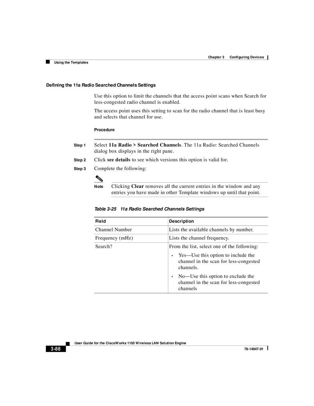 Cisco Systems 1105 manual Defining the 11a Radio Searched Channels Settings, Procedure 