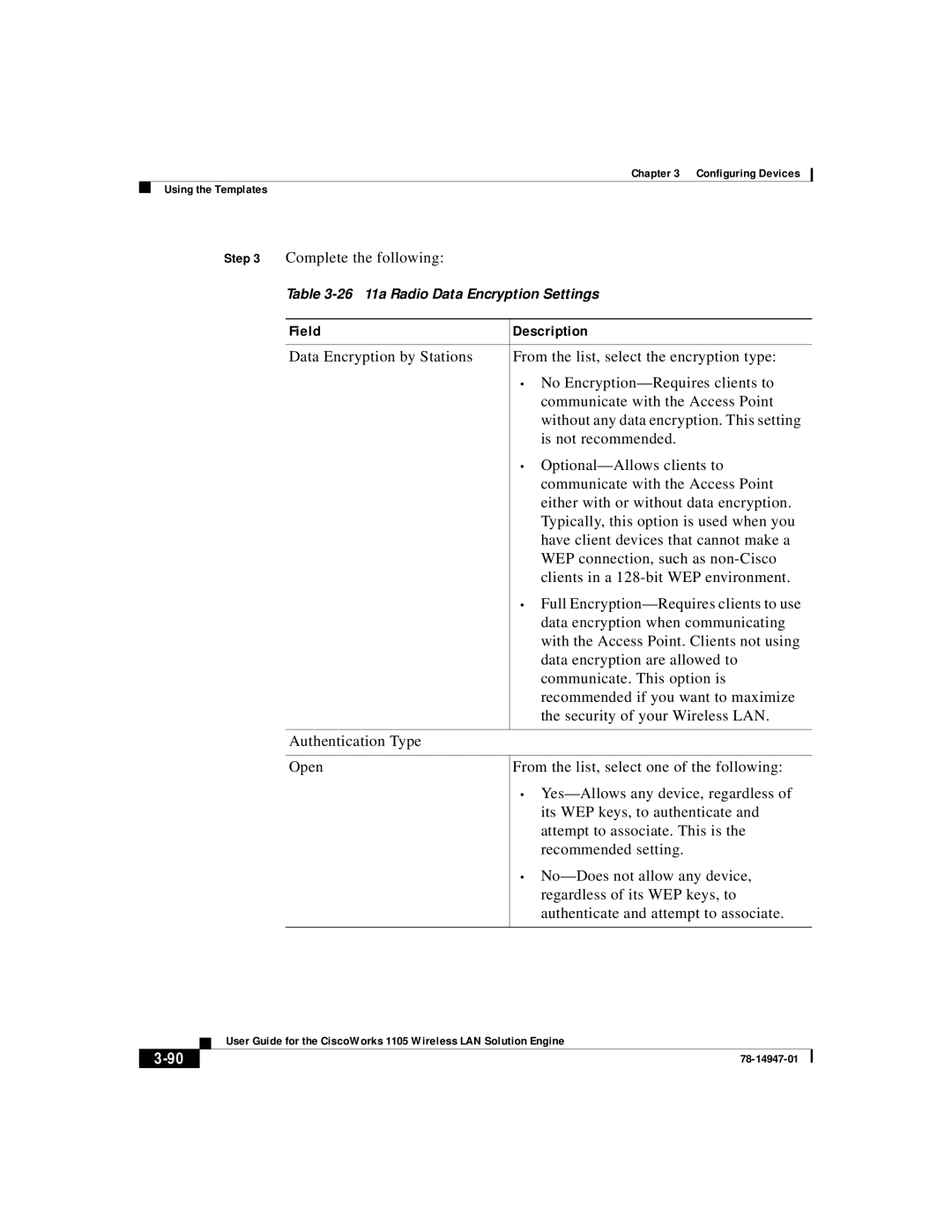 Cisco Systems 1105 manual 26 11a Radio Data Encryption Settings 