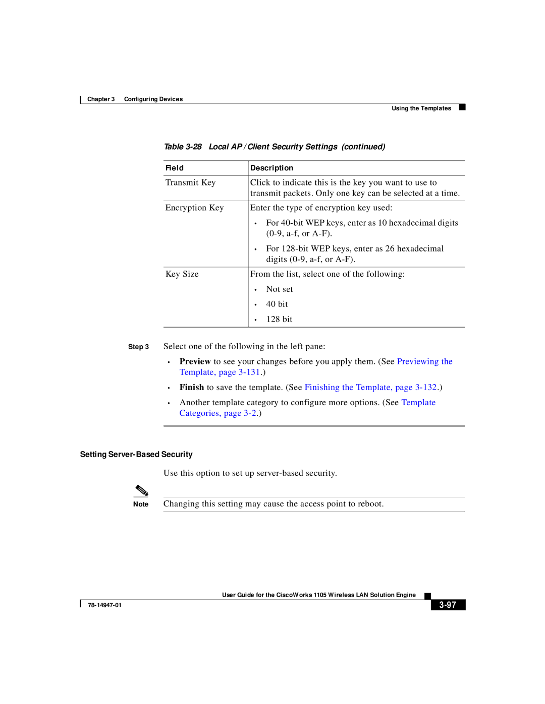 Cisco Systems 1105 manual Setting Server-Based Security, Use this option to set up server-based security 