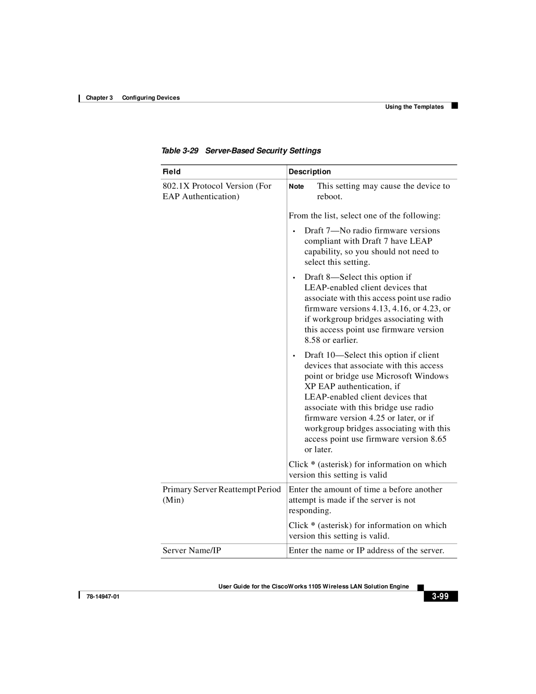 Cisco Systems 1105 manual Server-Based Security Settings 