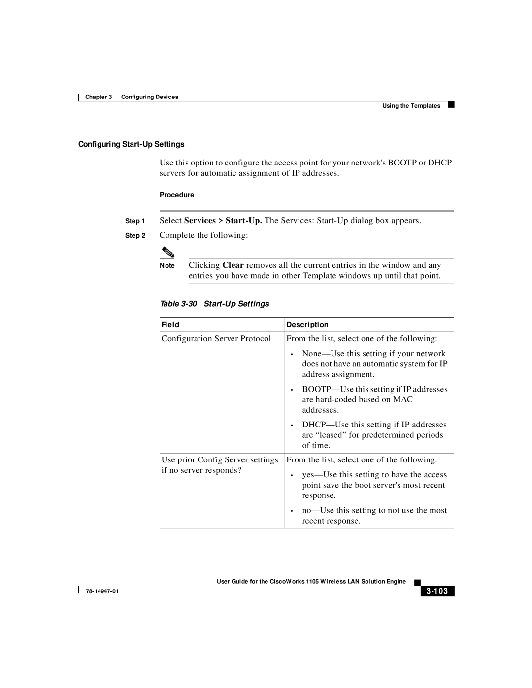 Cisco Systems 1105 manual Configuring Start-Up Settings, 103 