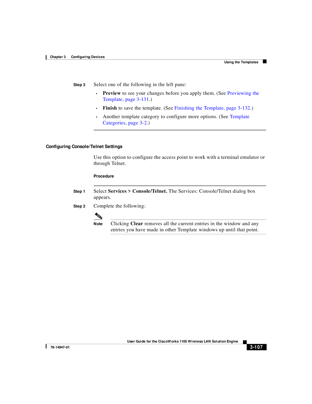 Cisco Systems 1105 manual Configuring Console/Telnet Settings, 107 