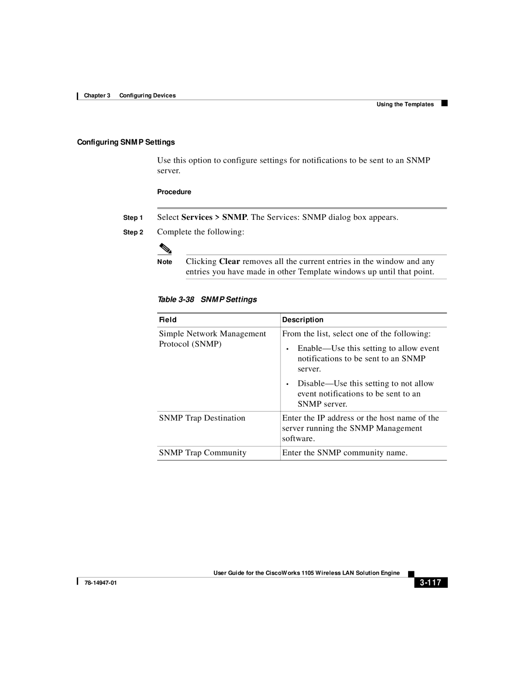 Cisco Systems 1105 manual Configuring Snmp Settings, 117 