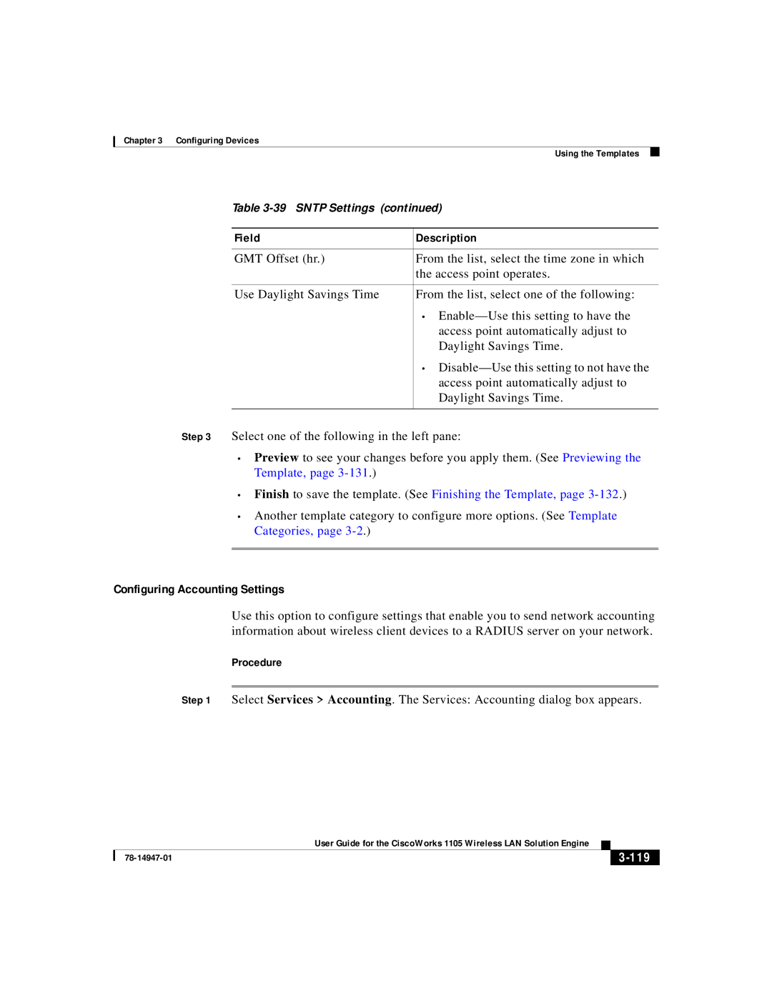 Cisco Systems 1105 manual Configuring Accounting Settings, 119 