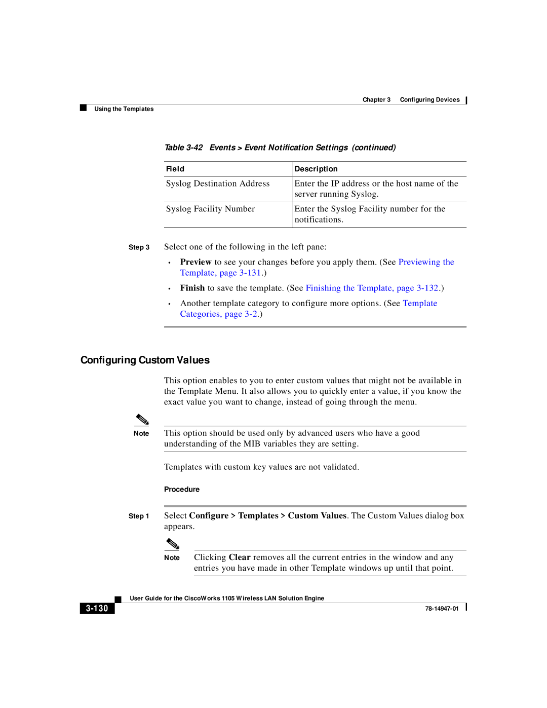 Cisco Systems 1105 manual Configuring Custom Values, 130 