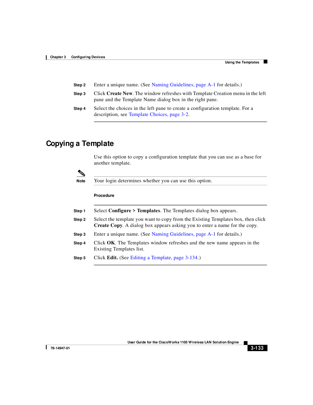 Cisco Systems 1105 manual Copying a Template, Click Edit. See Editing a Template, 133 