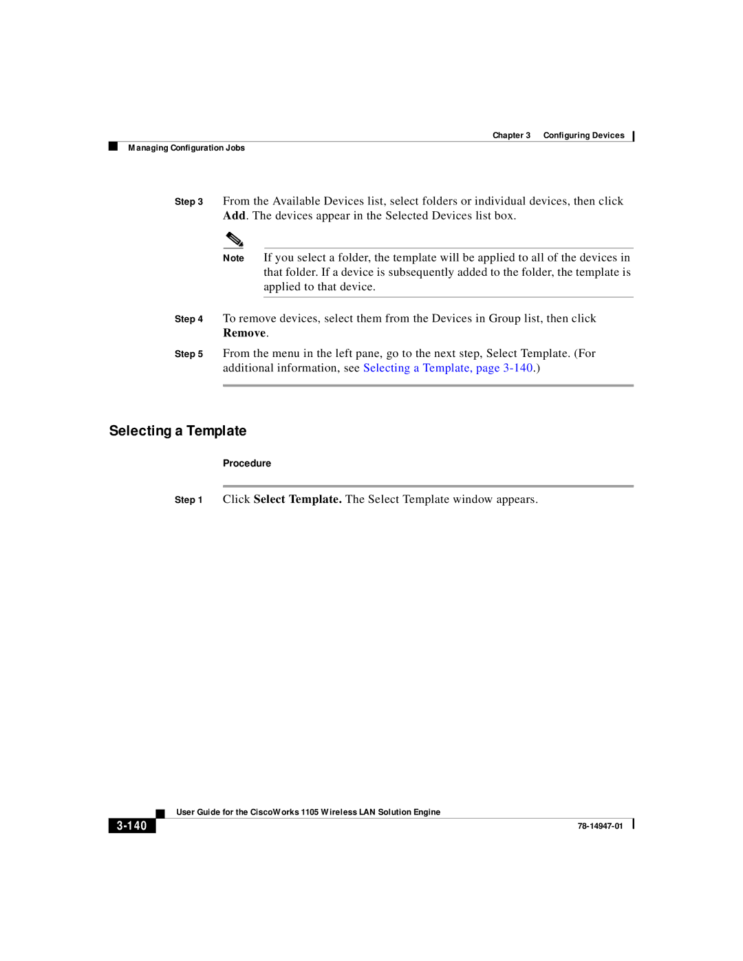 Cisco Systems 1105 manual Selecting a Template, Click Select Template. The Select Template window appears, 140 