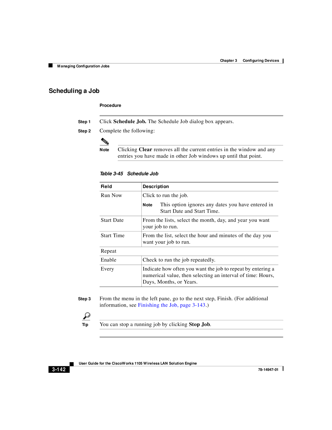 Cisco Systems 1105 manual Scheduling a Job, 142 