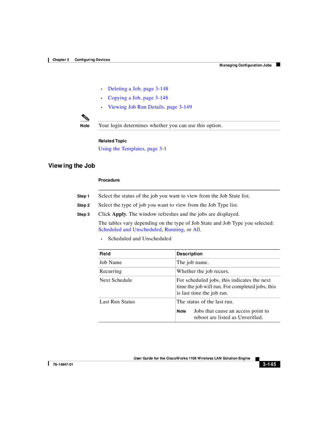 Cisco Systems 1105 manual Viewing the Job, 145 