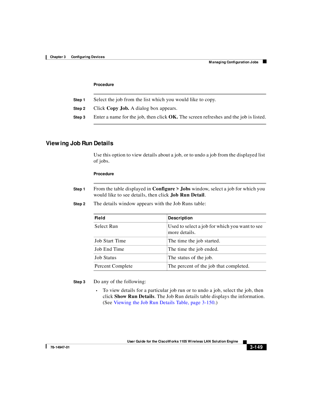 Cisco Systems 1105 manual Viewing Job Run Details, 149 