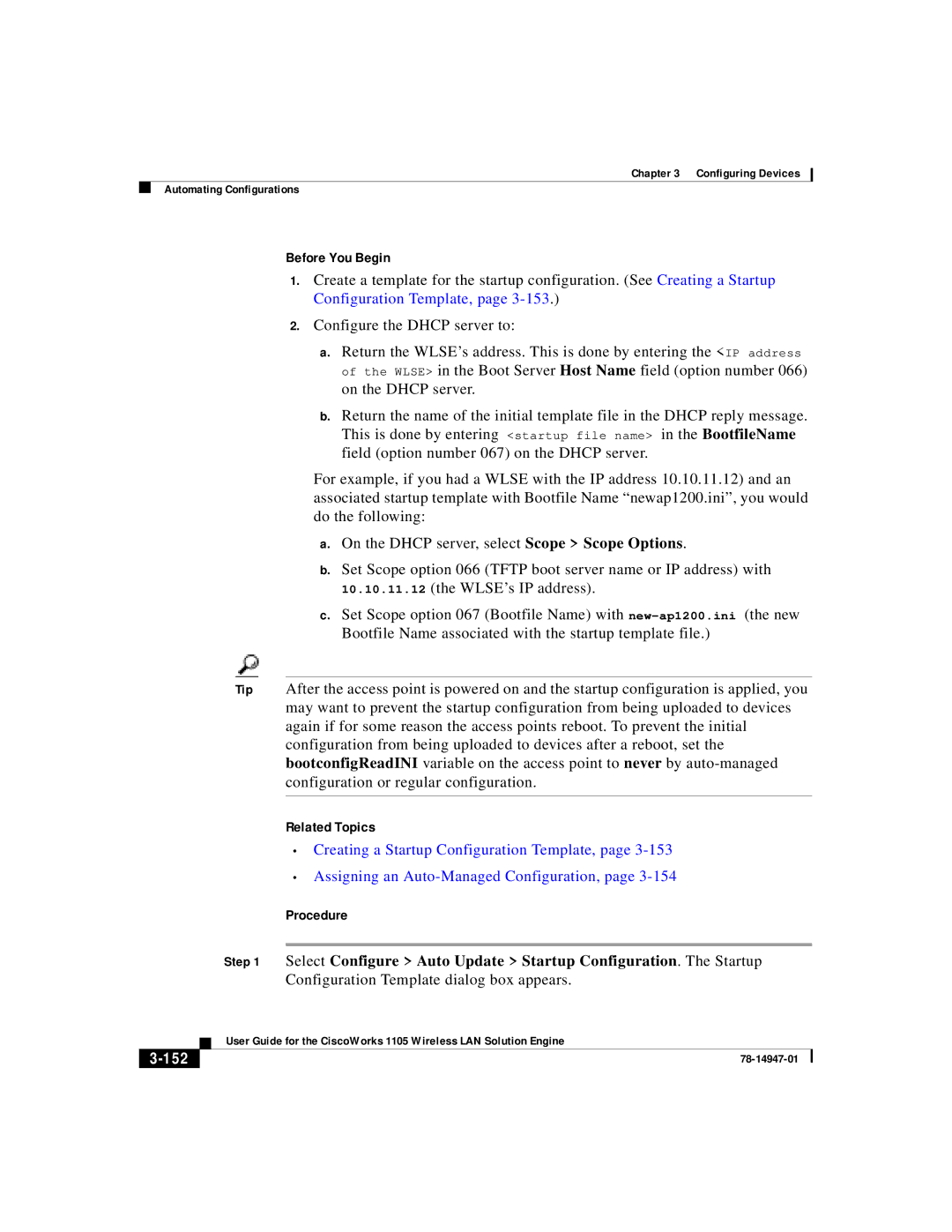 Cisco Systems 1105 manual Configuration Template dialog box appears, 152 