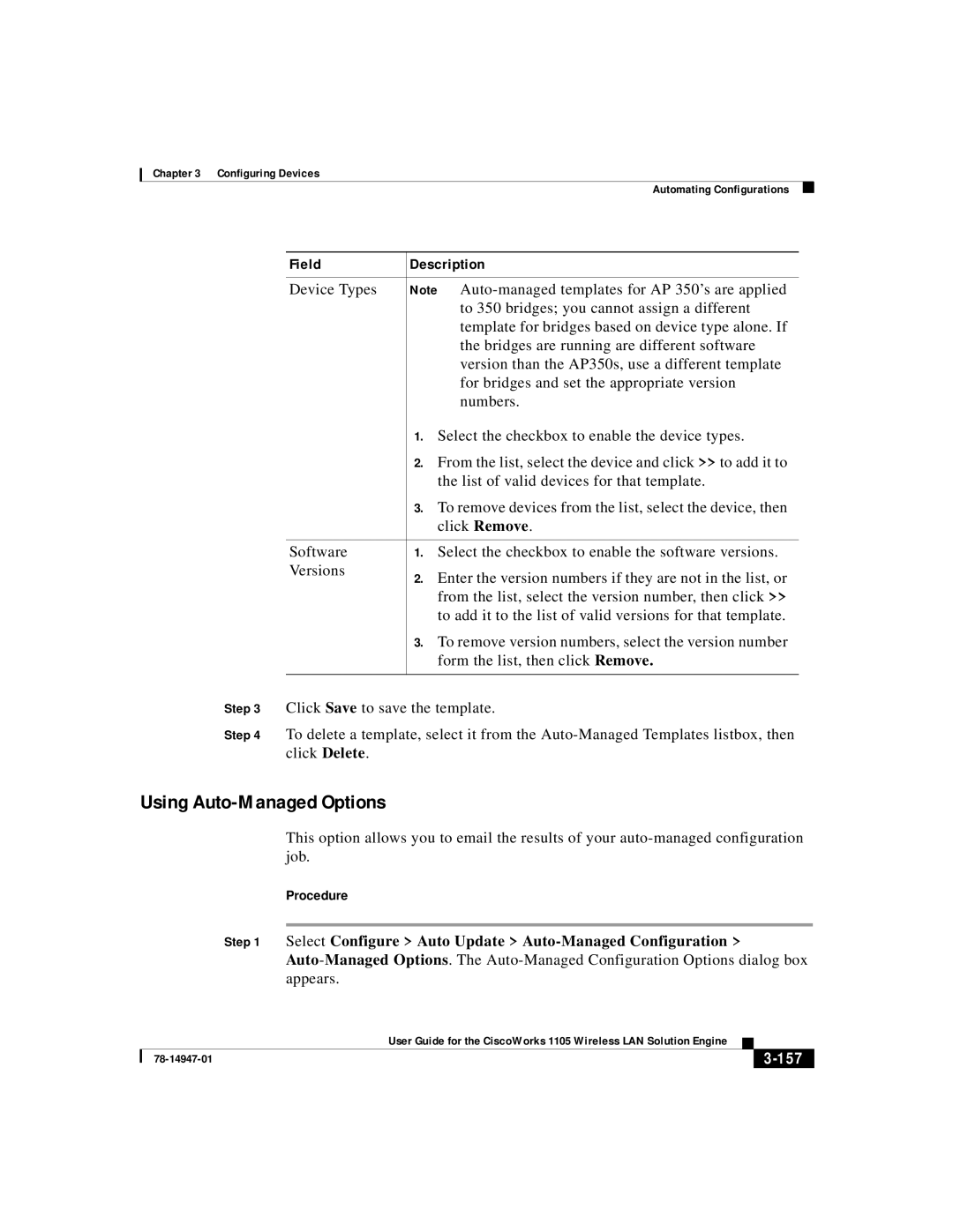 Cisco Systems 1105 manual Using Auto-Managed Options, Select Configure Auto Update Auto-Managed Configuration, 157 