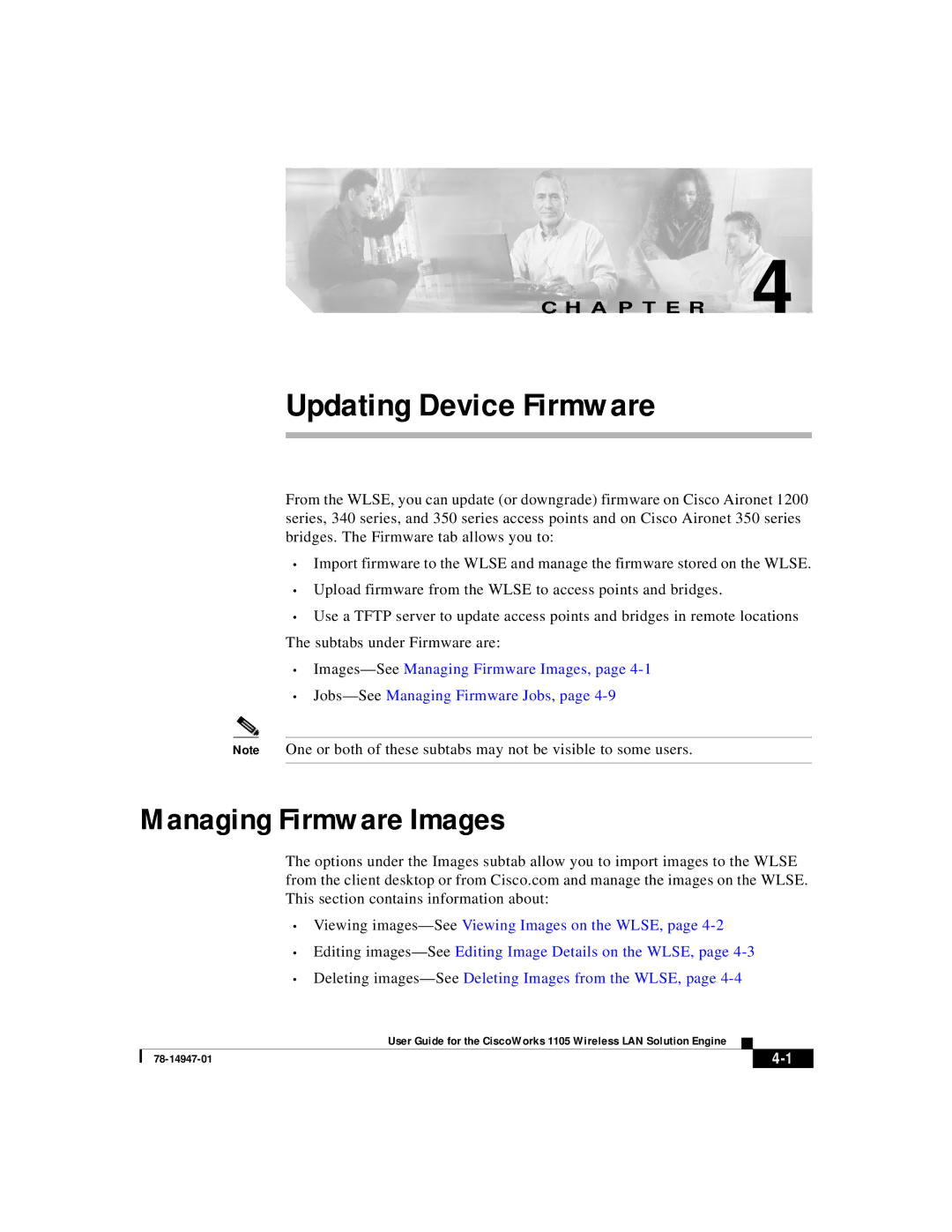 Cisco Systems 1105 manual Updating Device Firmware, Managing Firmware Images 