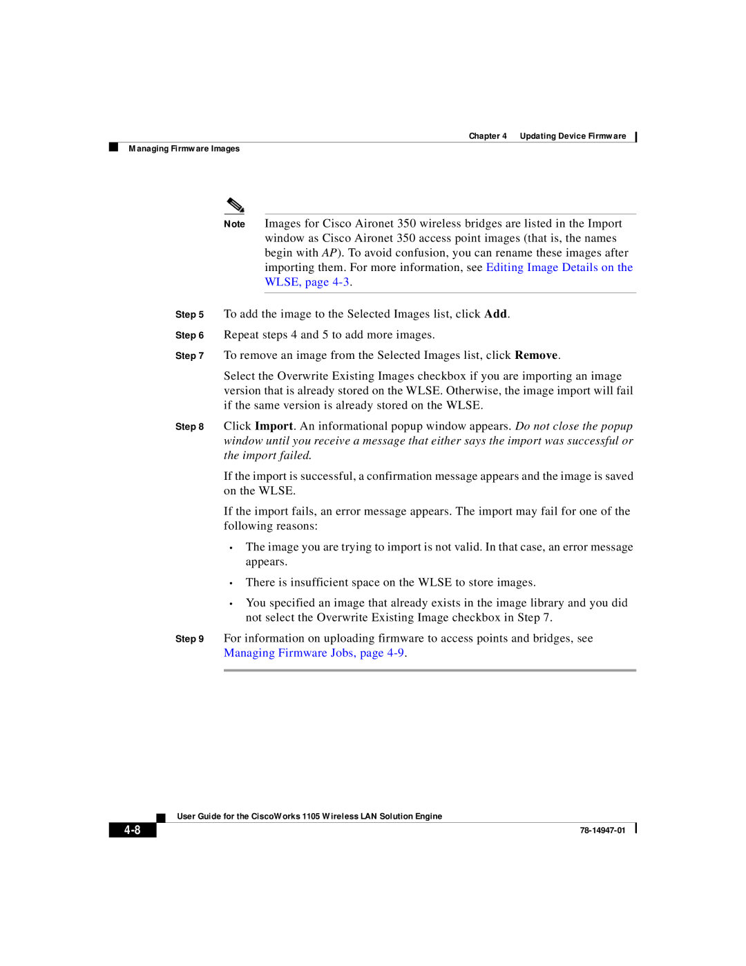 Cisco Systems 1105 manual Updating Device Firmware Managing Firmware Images 