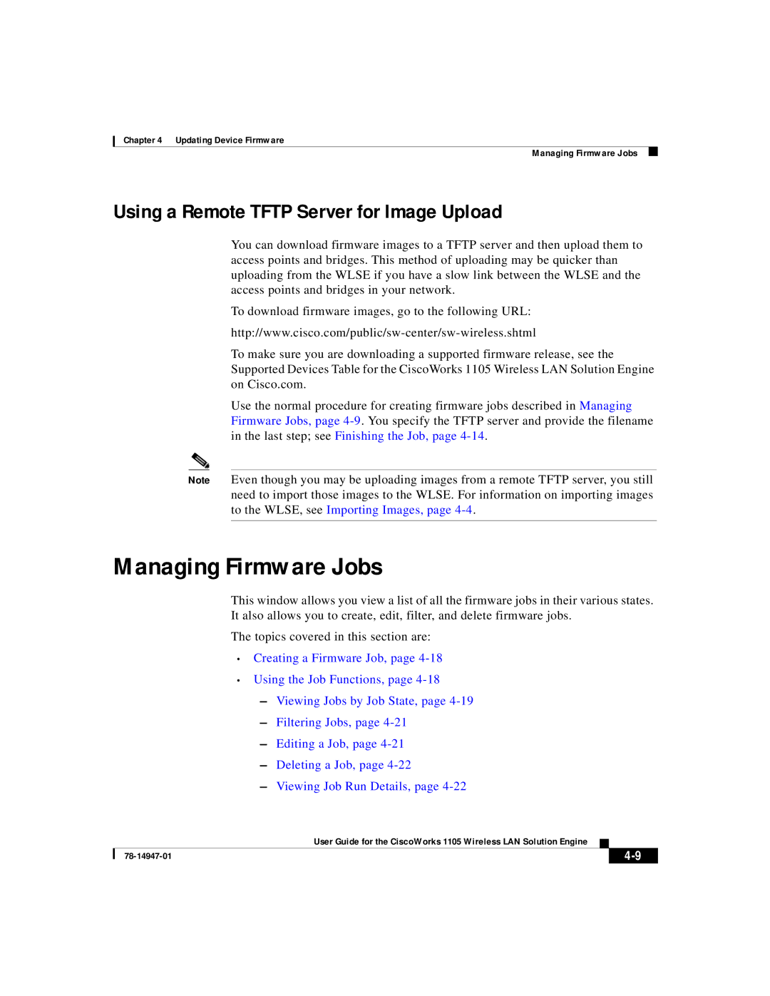 Cisco Systems 1105 manual Managing Firmware Jobs, Using a Remote Tftp Server for Image Upload 