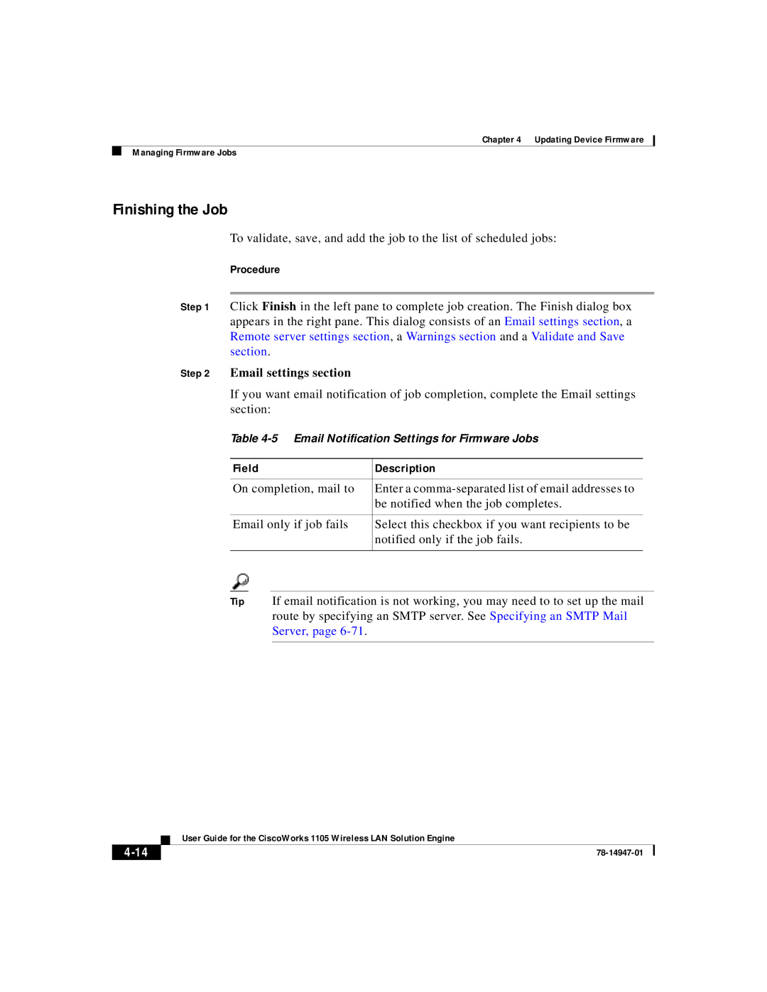 Cisco Systems 1105 manual Finishing the Job, Email settings section 