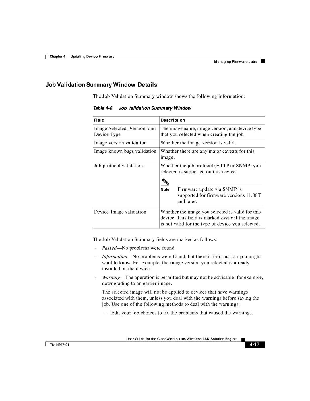 Cisco Systems 1105 manual Job Validation Summary Window Details 