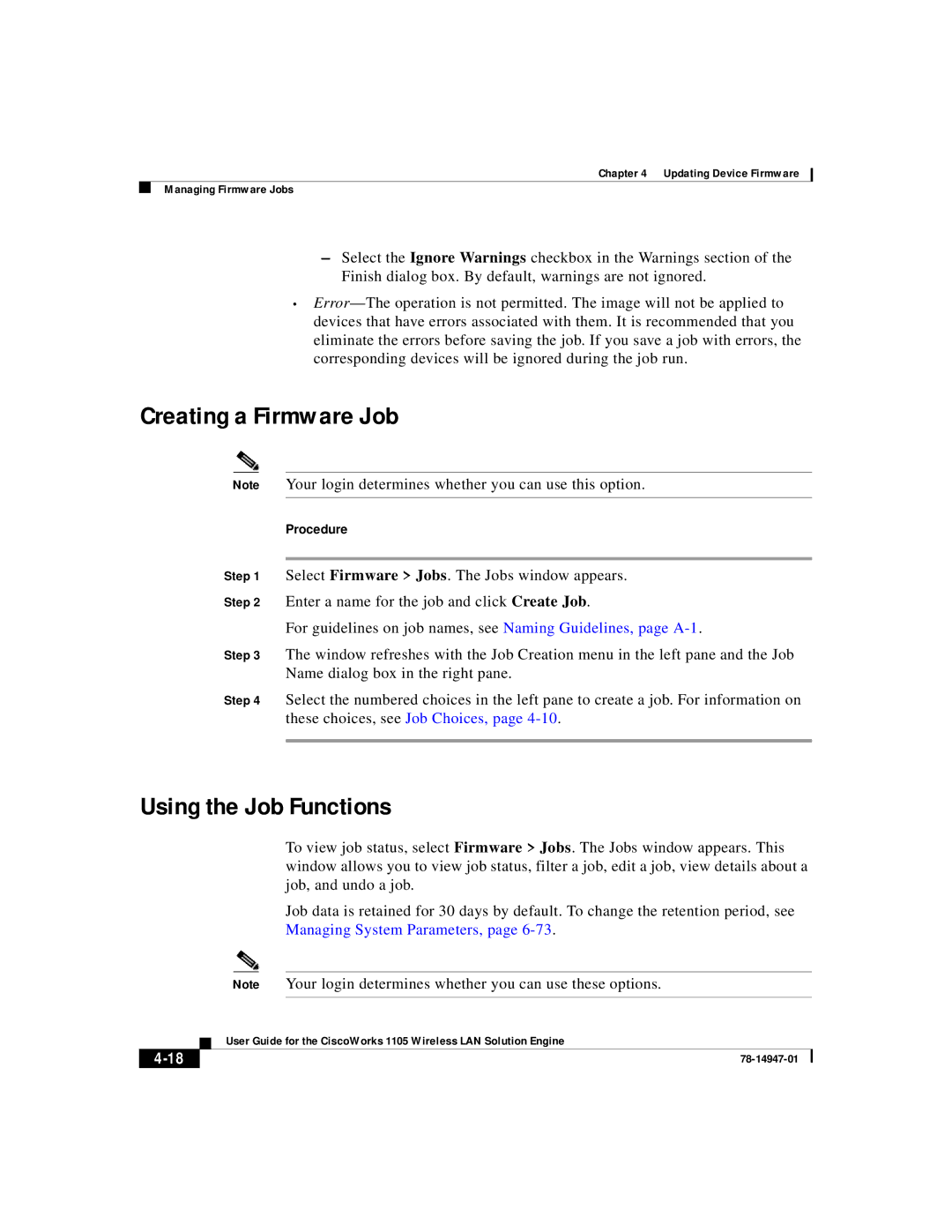 Cisco Systems 1105 manual Creating a Firmware Job, Using the Job Functions 