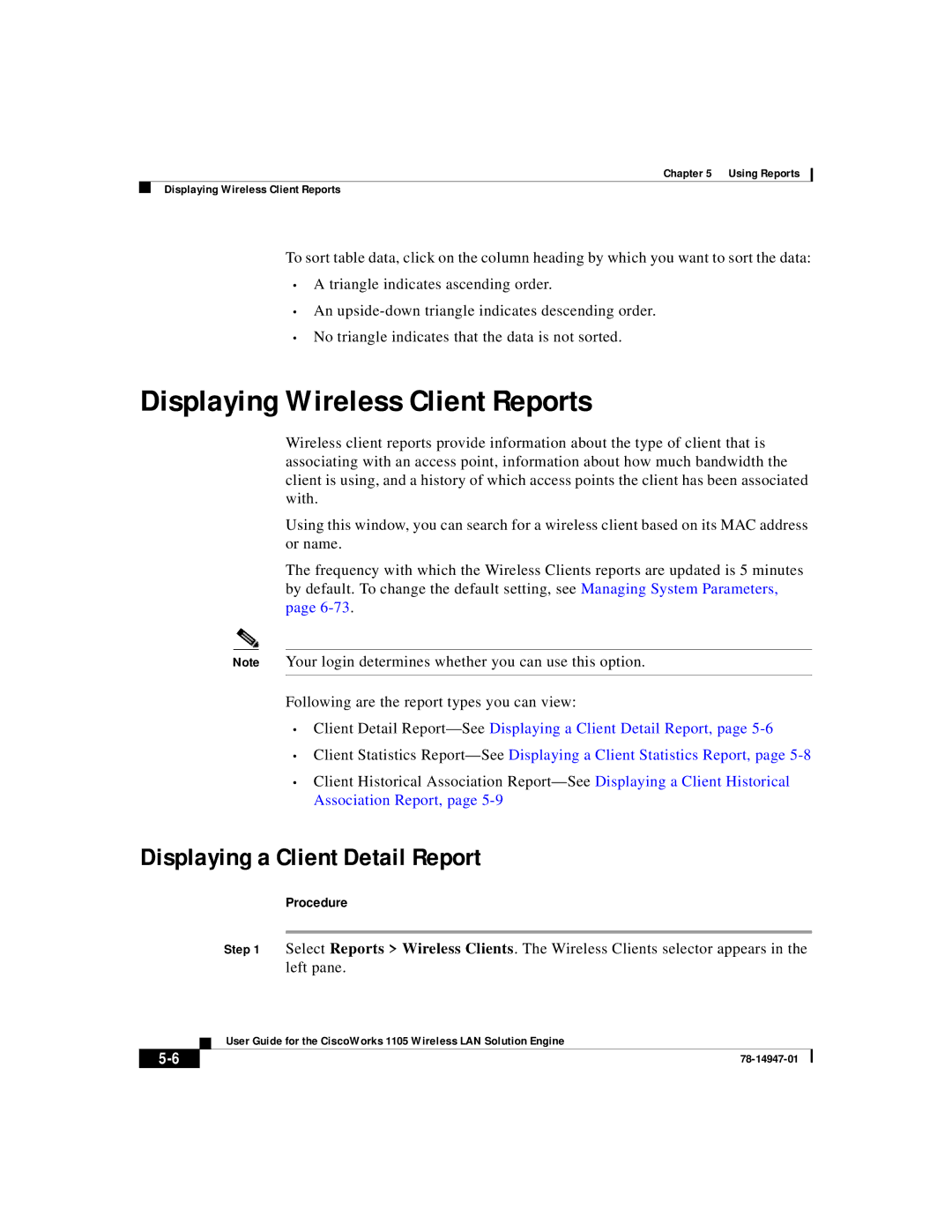 Cisco Systems 1105 manual Displaying Wireless Client Reports, Displaying a Client Detail Report 