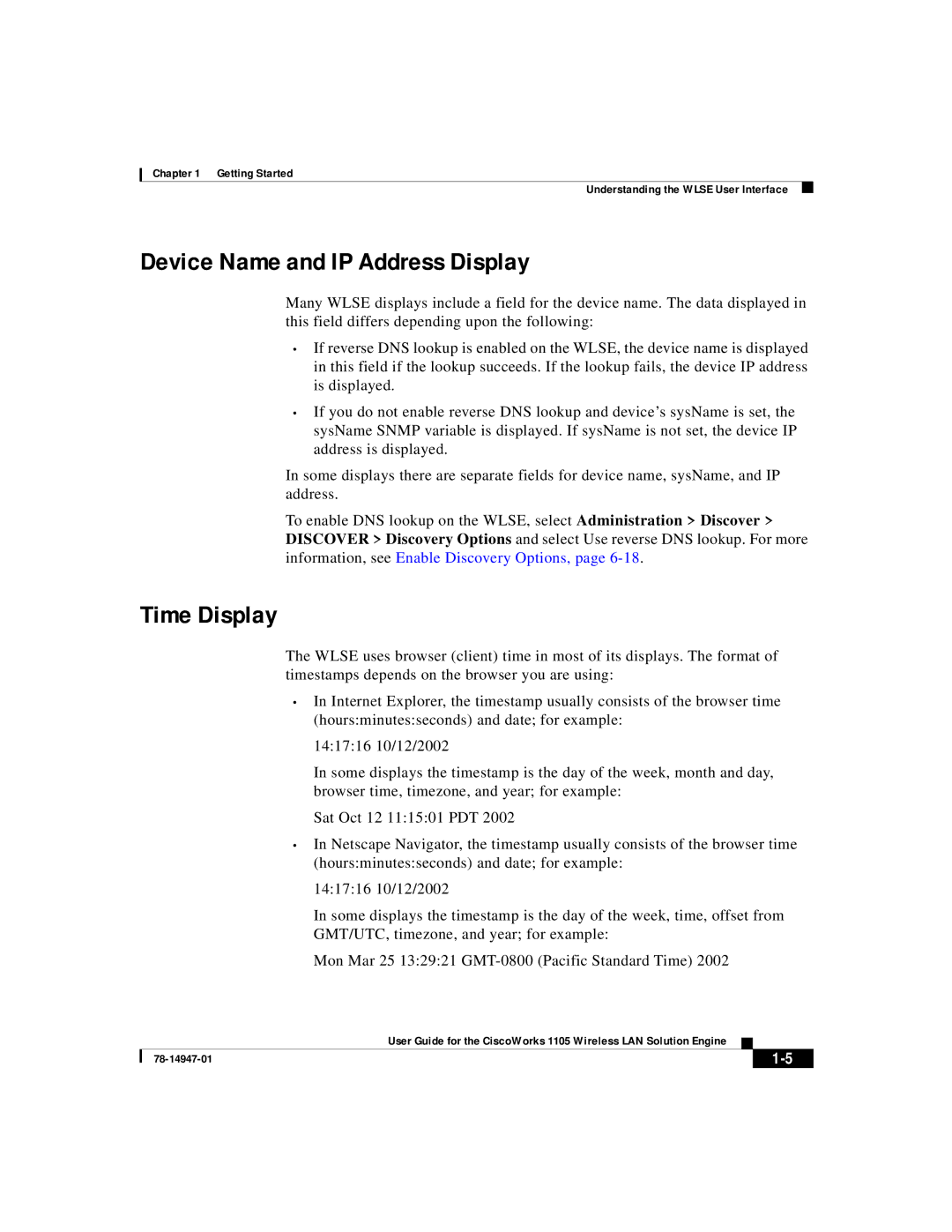 Cisco Systems 1105 manual Device Name and IP Address Display, Time Display 