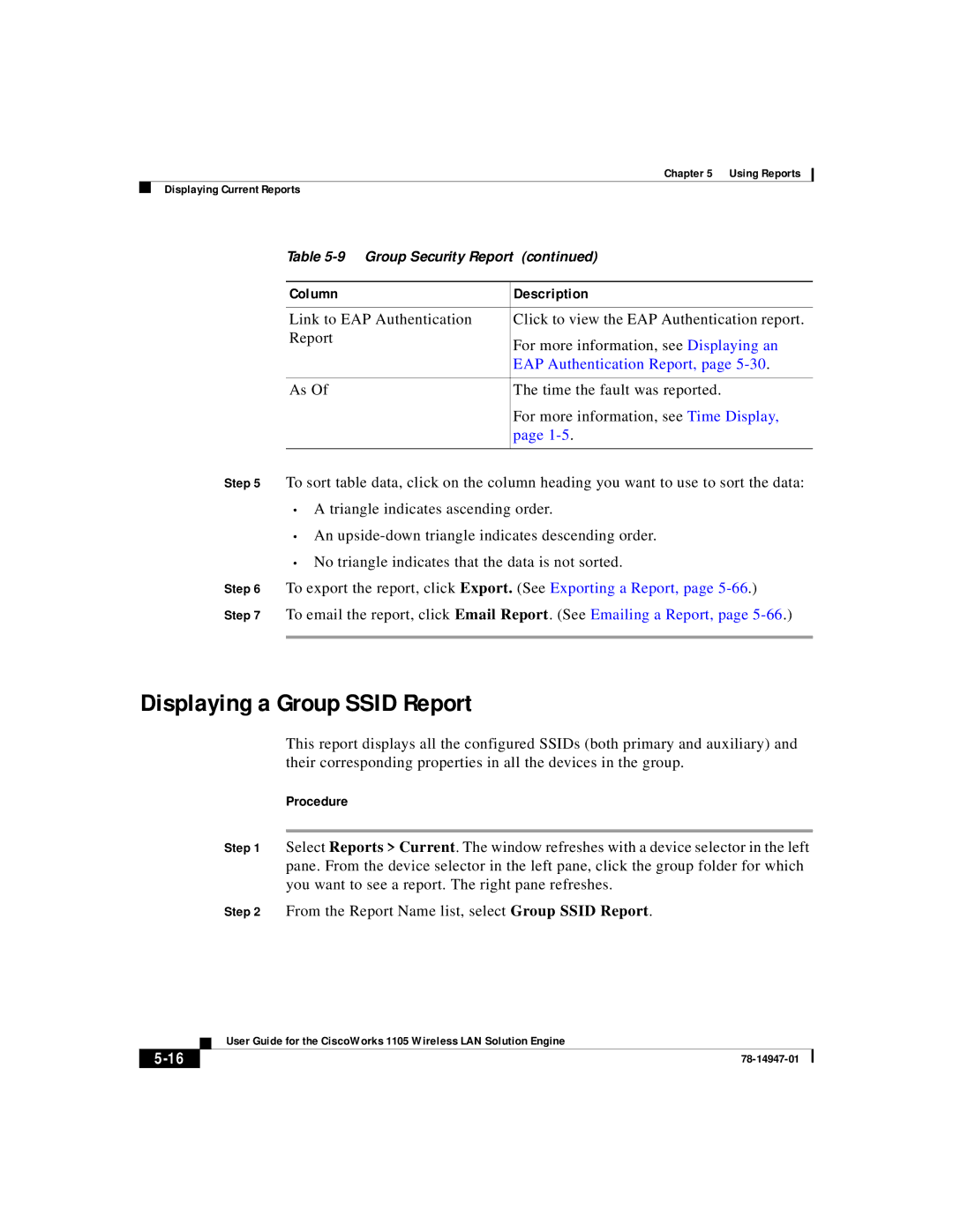 Cisco Systems 1105 manual Displaying a Group Ssid Report, EAP Authentication Report 