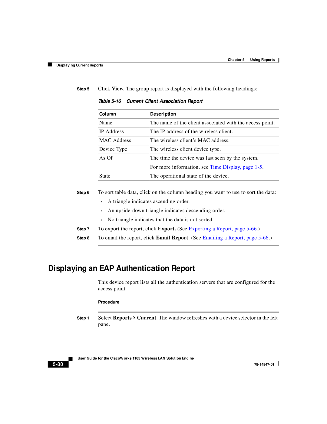 Cisco Systems 1105 manual Displaying an EAP Authentication Report 