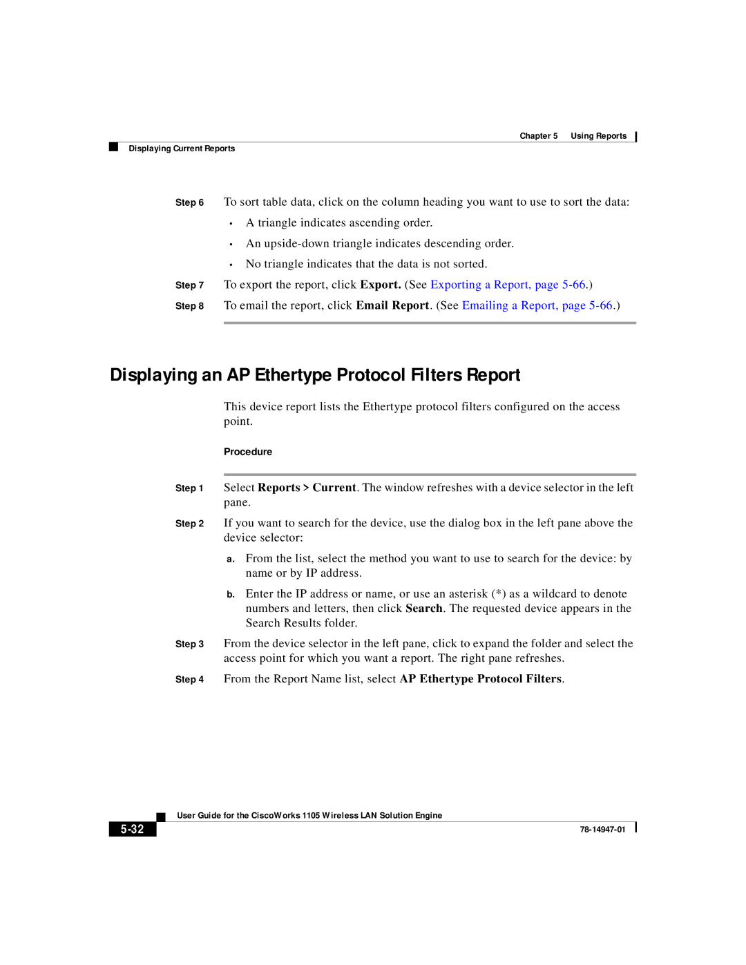 Cisco Systems 1105 manual Displaying an AP Ethertype Protocol Filters Report 