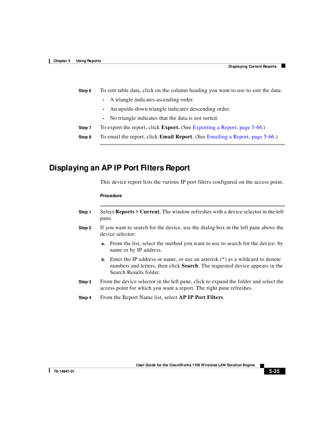 Cisco Systems 1105 manual Displaying an AP IP Port Filters Report 