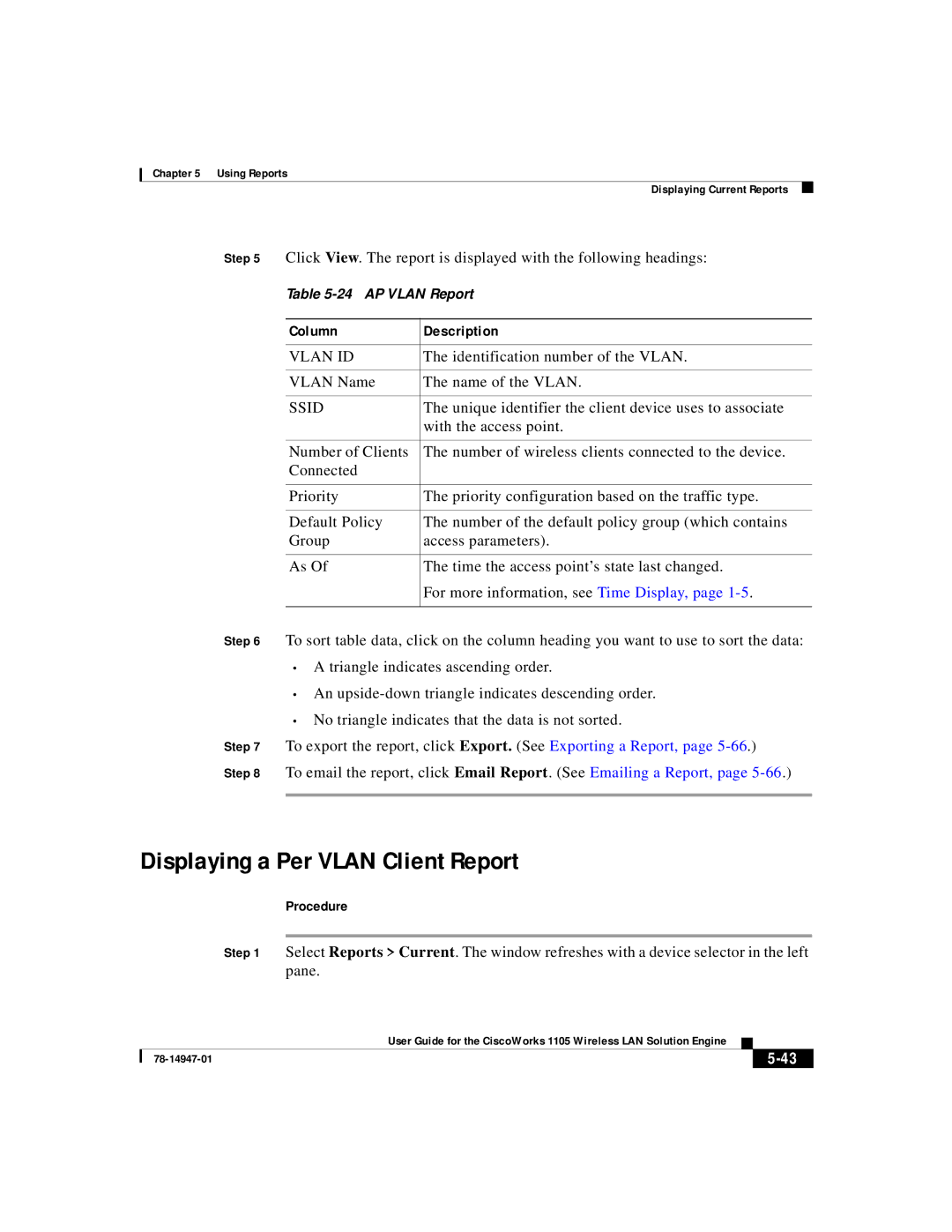 Cisco Systems 1105 manual AP Vlan Report 