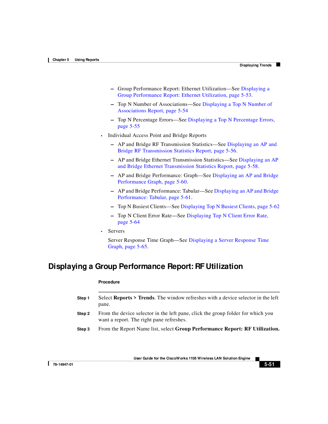 Cisco Systems 1105 Displaying a Group Performance Report RF Utilization, Group Performance Report Ethernet Utilization 