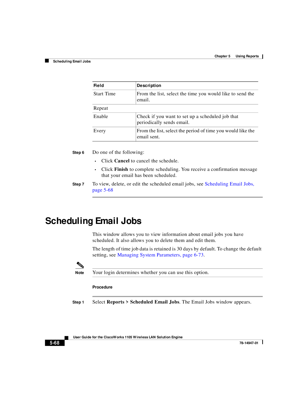 Cisco Systems 1105 manual Scheduling Email Jobs 